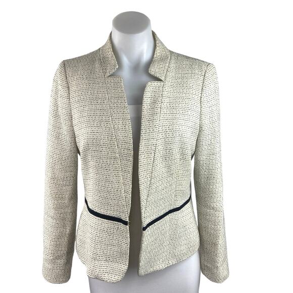Mango Yellow Tweed Open Front Long Sleeve Career Business Blazer Suit Jacket L - Picture 1 of 6